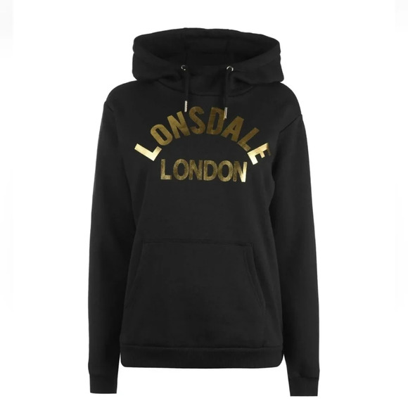 ⭐️3/ $30⭐️ Lonsdale Women's Black Pullover Hoodie Top Fleece Gold Print Size 4 - Picture 15 of 15